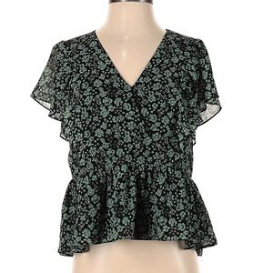 Madewell Green Floral Blouse Size Medium